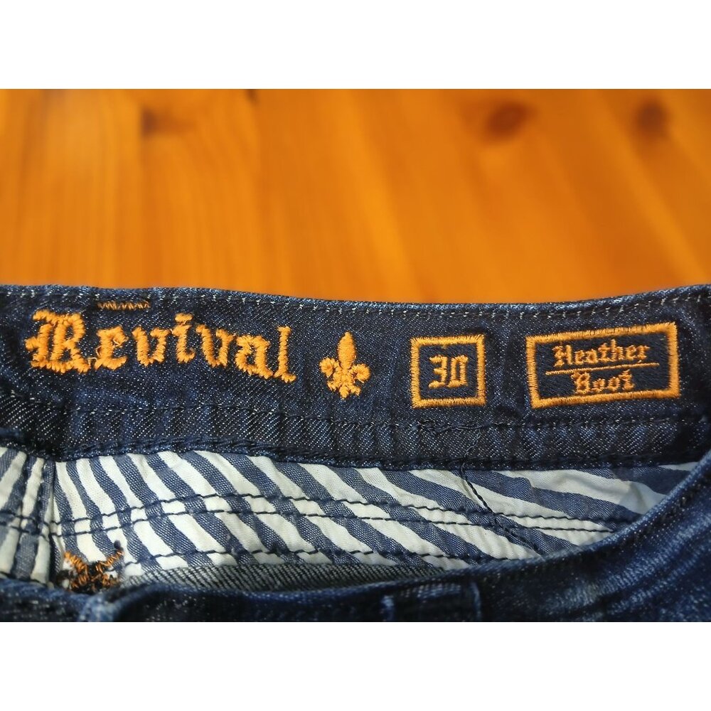 Rock Revival Jeans Dark Blue Wash Faded Distressed Heath Bootcut Size 30 - Picture 6 of 10